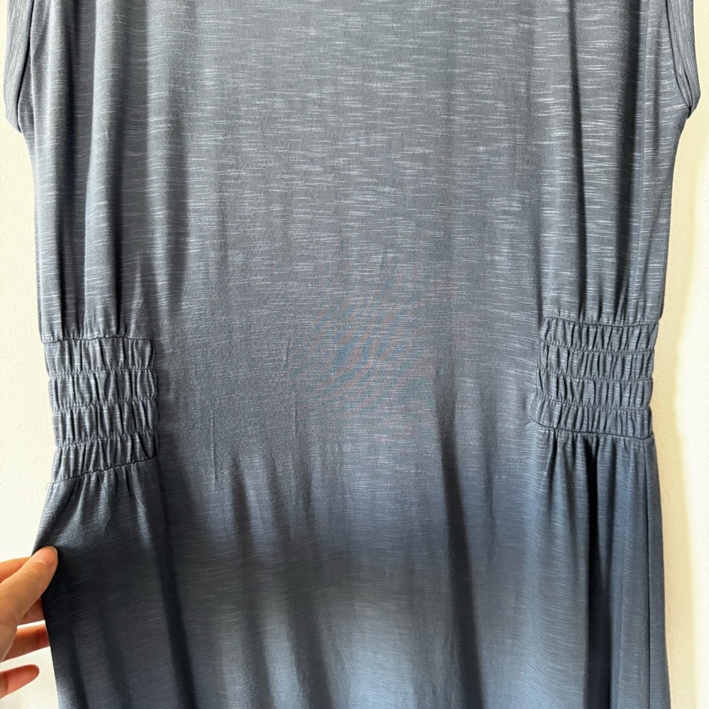 WHBM Blue Rayon Slub Knit Sleeveless Smocked Waist Midi Maxi Dress Womens Large - Picture 8 of 14
